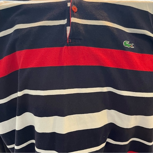 Lacoste Men Red, White, Blue Striped Polo w/ Red Collar XXL - Picture 6 of 11